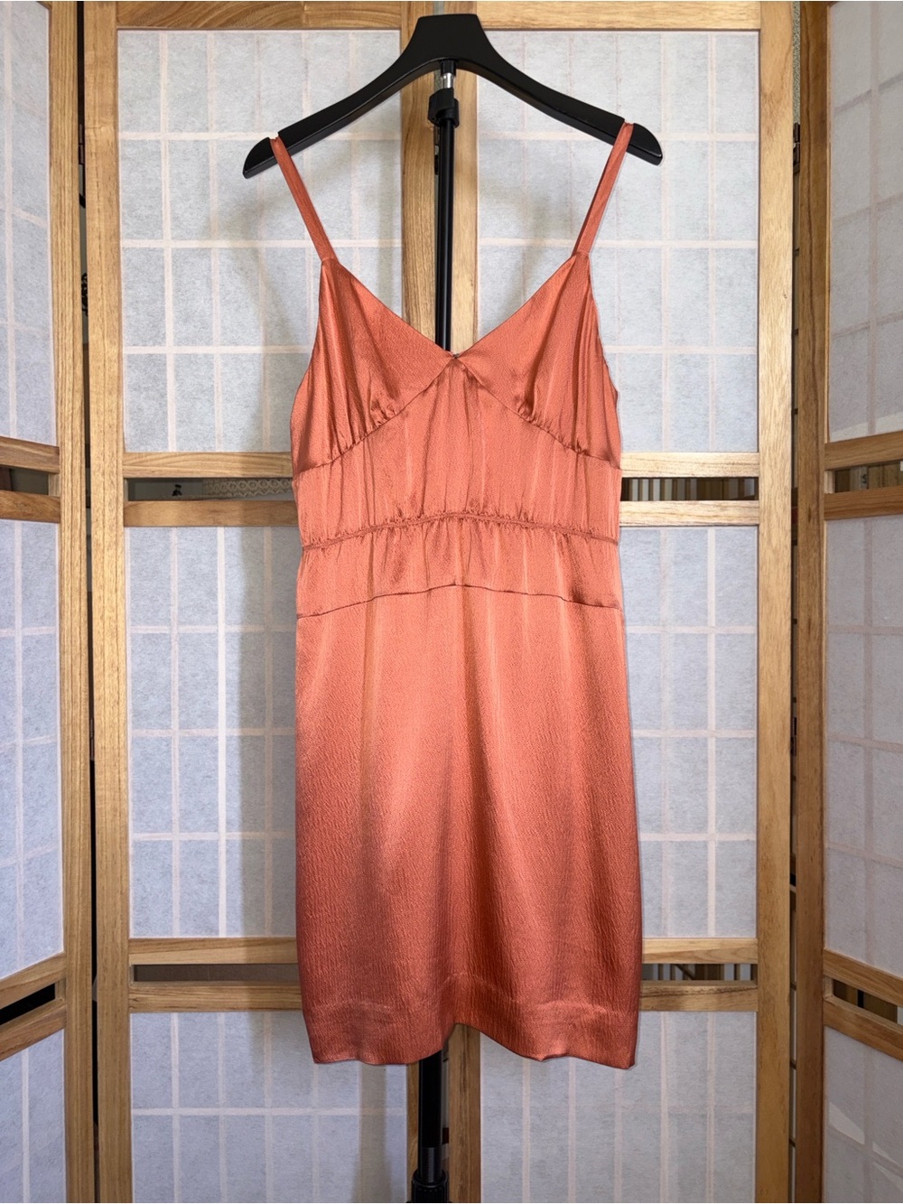 J. Crew Silk Serenade Slip Dress Copper Burnt Orange Hammered Satin Mini Size 10